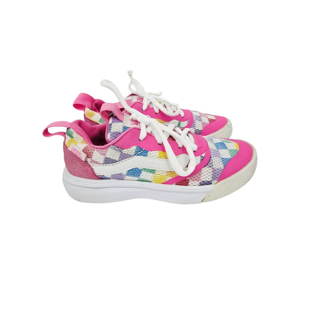 VANS Girl's Checkered Lace Up Sneakers Shoes Pink 10.5